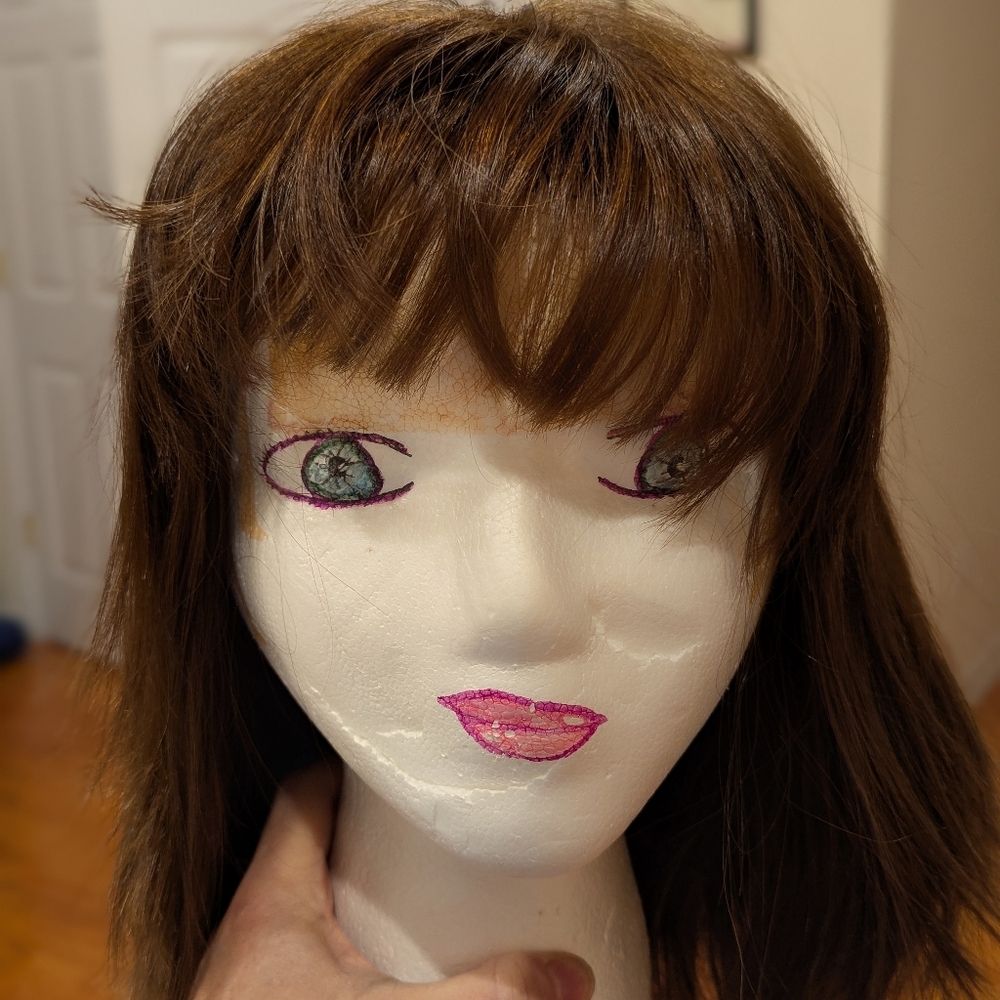 Brown Human Hair Wig With Bangs for Women With Combs